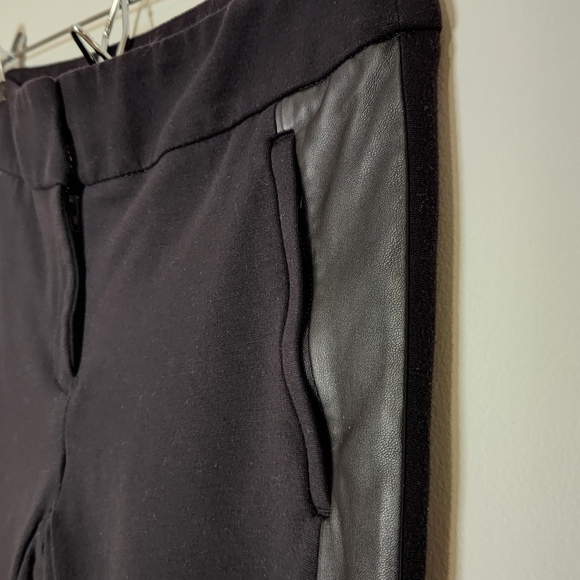 Loft ponte stretch pants faux leather tuxedo stripe black 6 - Picture 2 of 16